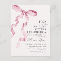 Pink Bow Sweet Sixteen Birthday Party Invitation