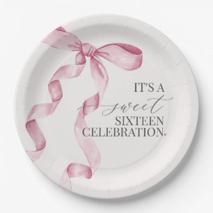 Pink Bow Sweet Sixteen Birthday Party Shower Decor Paper Plate