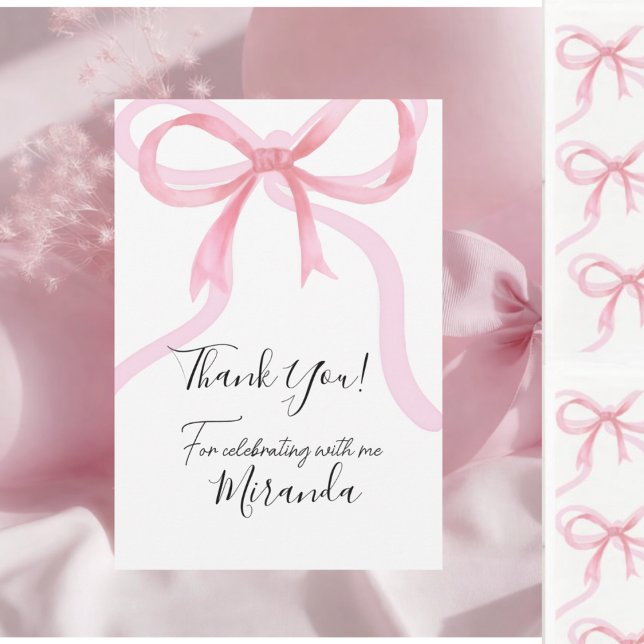  Pink Bow Sweet Sixteen Birthday Thank You Card (Creator Uploaded)