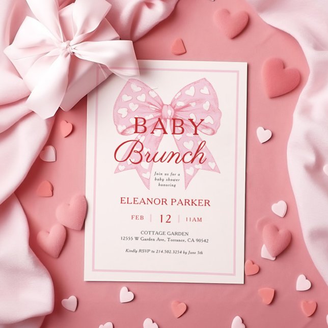 Pink Bow Sweetheart Baby Shower Brunch Invitation (Creator Uploaded)