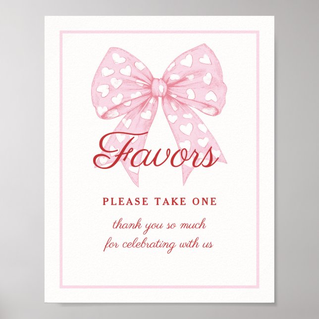 Pink Bow Sweetheart Baby Shower Favours Sign (Front)