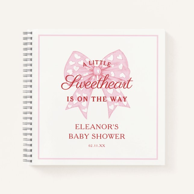Pink Bow Sweetheart Baby Shower Guestbook Notebook (Front)