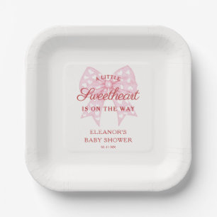 Pink Bow Sweetheart Baby Shower Guestbook Paper Plate