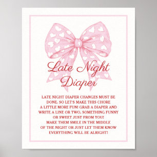 Pink Bow Sweetheart Baby Shower Late Night Diaper Poster