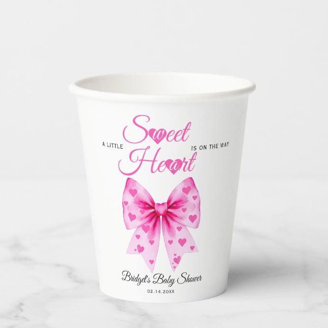 Pink Bow Sweetheart girl Valentine's Baby shower  Paper Cups (Front)