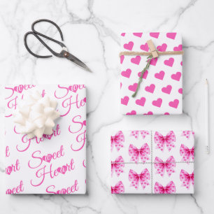 Pink Bow Sweetheart girl Valentine's Baby shower Wrapping Paper Sheet