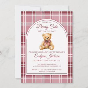 Pink Bow Teddy Bear All In One Girl Baby Shower Invitation