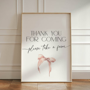 Pink Bow Thank yo ufor coming Pedestal Sign