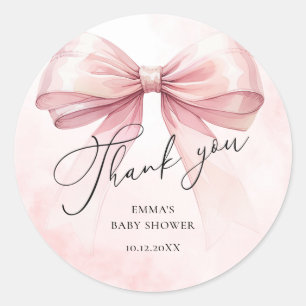 Pink Bow Thank You Baby Girl Shower Classic Round Sticker