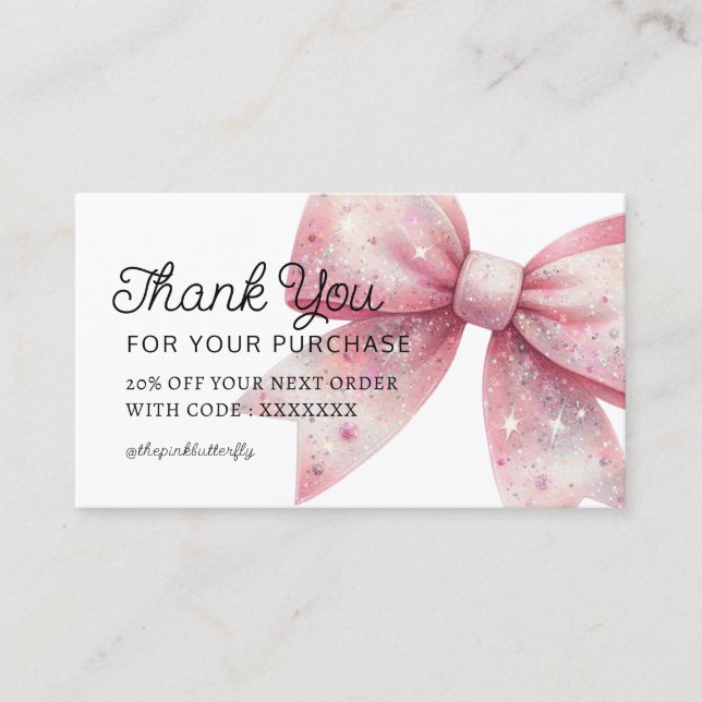 pink bow thank you card (Front)