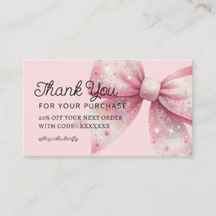 pink bow thank you for your purchase business card