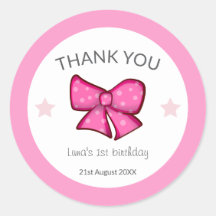 Pink Bow Thank You Girl Kids 1st Birthday