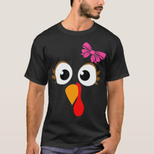 Pink Bow Thanksgiving Turkey Face Girl T-Shirt