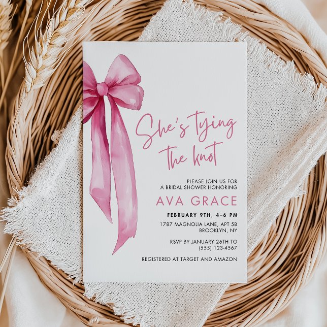 Pink Bow Theme She's Tying the Knot Bridal Shower Invitation (Creator Uploaded)