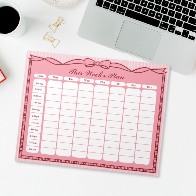 Pink Bow This Week's Plan Hourly Schedule Notepad (Pink Bow This Week's Plan Hourly Schedule Notepad)
