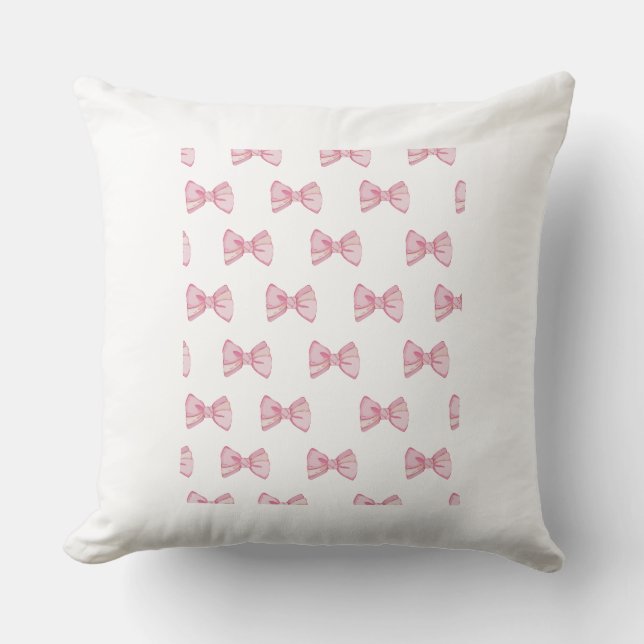 Pink Bow Throw Pillow – Coquette Room Decor (Front)