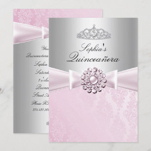 Pink Bow & Tiara Quinceanera Announcements