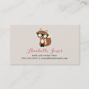 Pink Bow Tie and Glasses Hipster Brown Fox Business Card