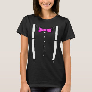 Pink Bow Tie Suspenders Cummerbund Tuxedo Bow Tie T-Shirt