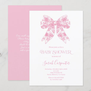 Pink Bow Toile Baby Shower Girl Invitation