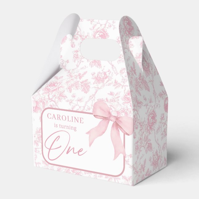 Pink Bow toile Floral Birthday Favour Box (Front Side)