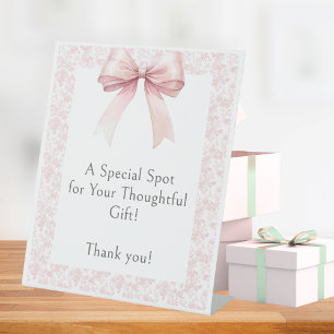 Pink Bow Toile Girl Baby Shower Gift Table Pedestal Sign