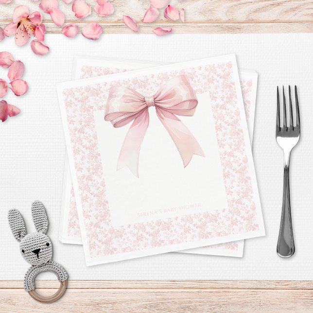Pink Bow Toile Girl Baby Shower Napkin (Creator Uploaded)