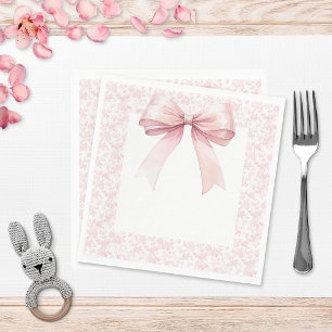 Pink Bow Toile Girl Baby Shower Napkin