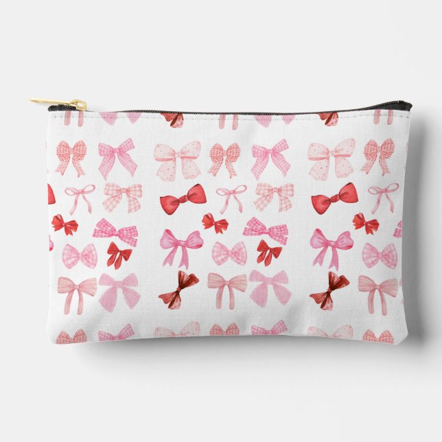 Pink Bow Toiletry Bag | Cute Girly Ribbon Travel P (Front)