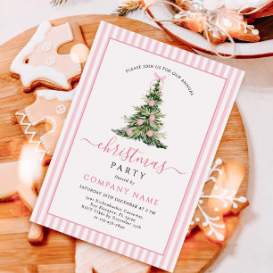 Pink Bow Traditional Tree Christmas Party Invitation