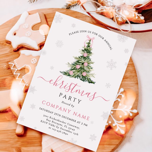 Pink Bow Traditional Tree Christmas Party Invitation (Creator Uploaded)
