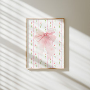 Pink Bow Tulip Pattern Coquette Girly Wall Poster