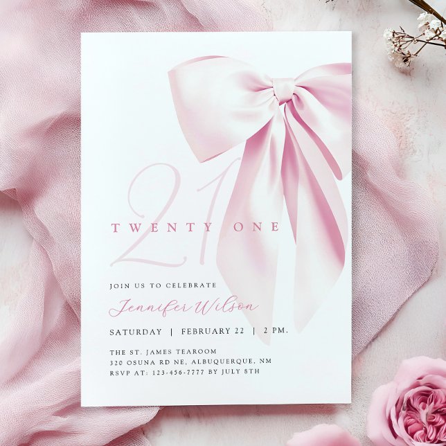 Pink Bow Twenty One Birthday Invitation (Creator Uploaded)