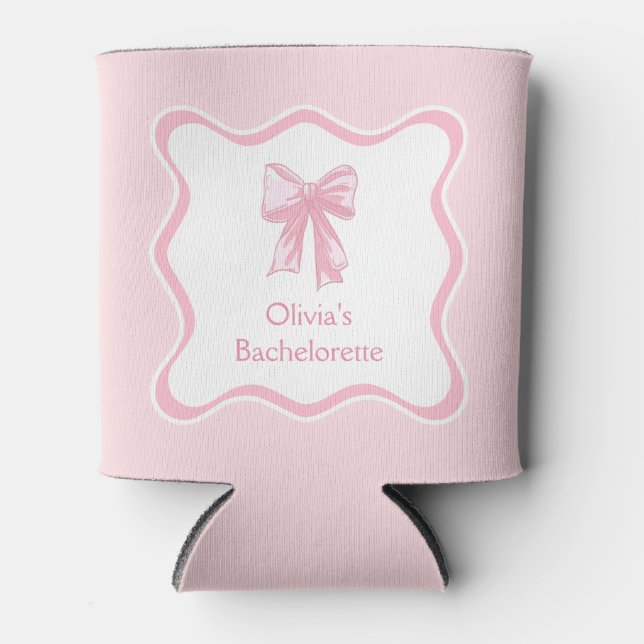 Pink Bow Tying the Knot Bachelorette Party Can Cooler (Front)