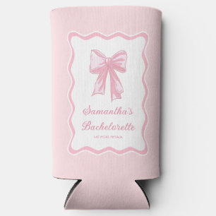 Pink Bow Tying the Knot Bachelorette Party Seltzer Can Cooler