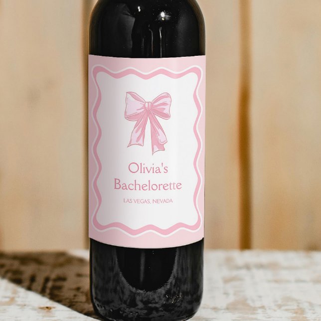 Pink Bow Tying the knot Bachelorette Wine Label (Creator Uploaded)