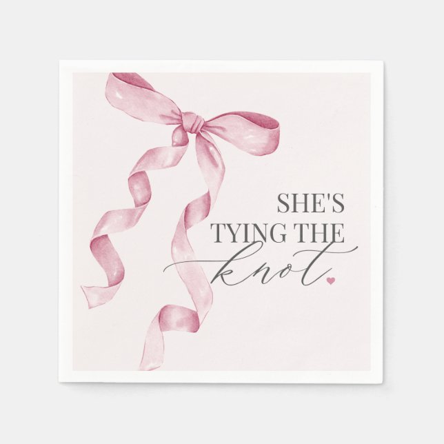 Pink Bow Tying the Knot Bridal Shower Decor Napkin (Front)