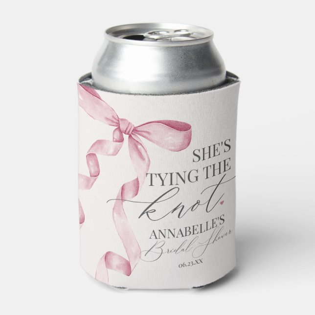 Pink Bow Tying the Knot Bridal Shower Favours Can Cooler (Can Front)