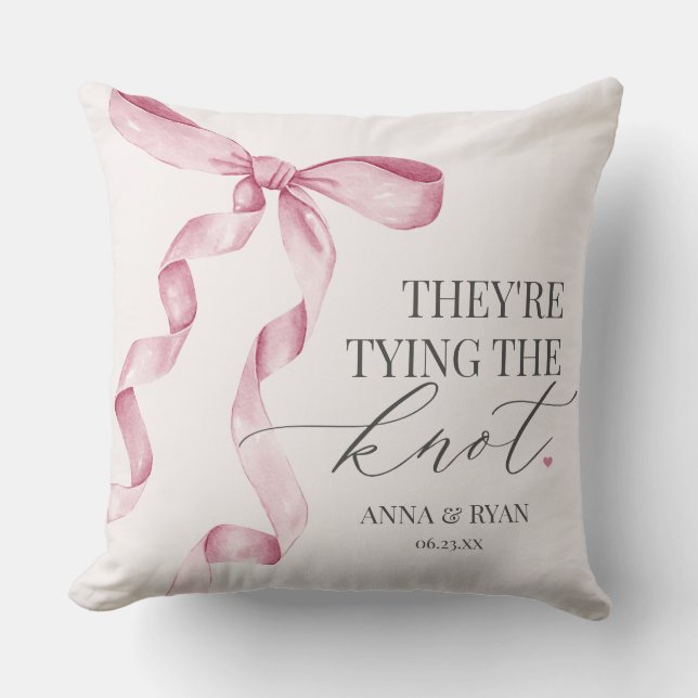 Pink Bow Tying the Knot Bridal Shower Gift Cushion (Front)