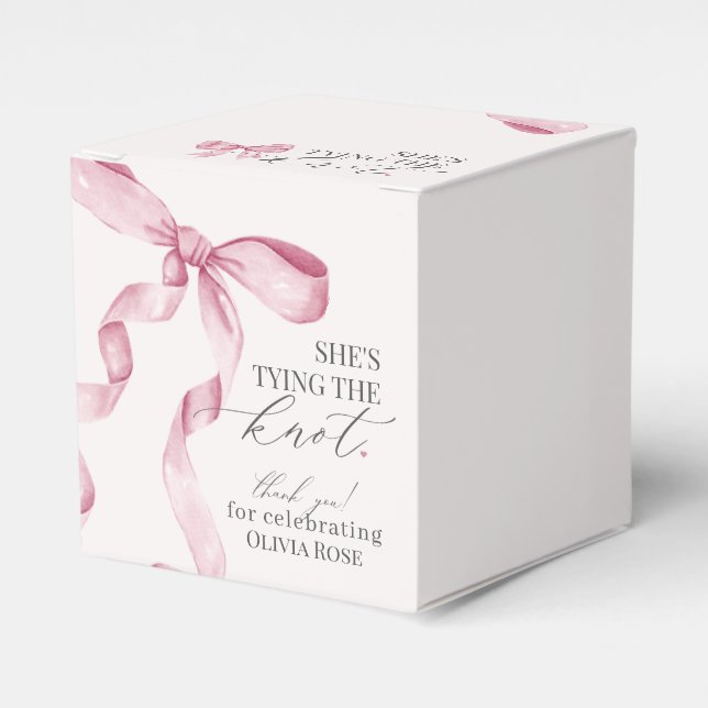 Pink Bow Tying The Knot Bridal Shower Gift Favour Box (Front Side)
