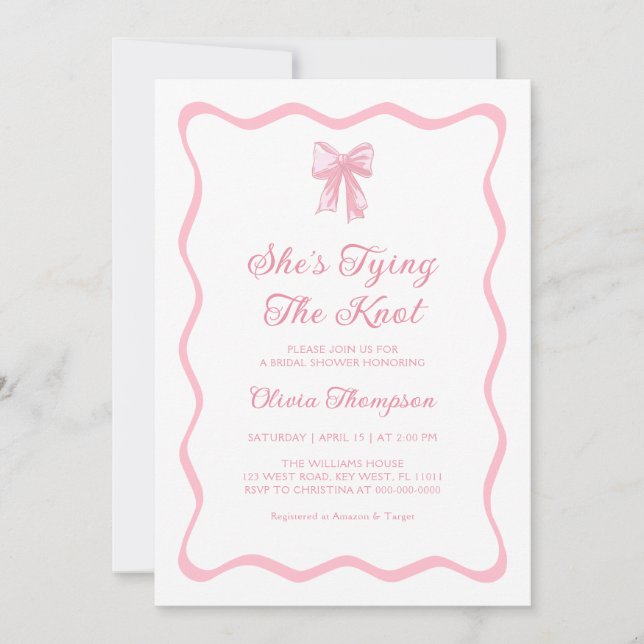  Pink Bow Tying the Knot Bridal Shower  Invitation (Front)