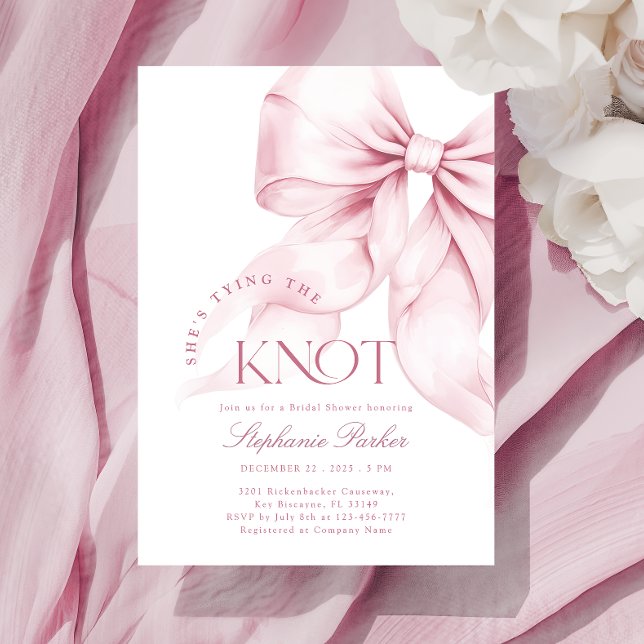 Pink Bow Tying the Knot Bridal Shower Invitation (Creator Uploaded)