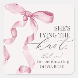 Pink Bow Tying the Knot Bridal Shower Party Favour Square Sticker