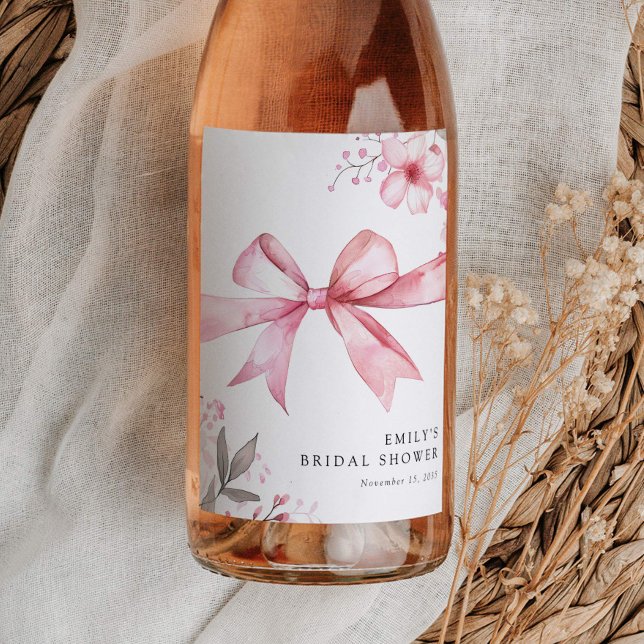 Pink Bow Tying the Knot Bridal Shower Wine Label (Creator Uploaded)