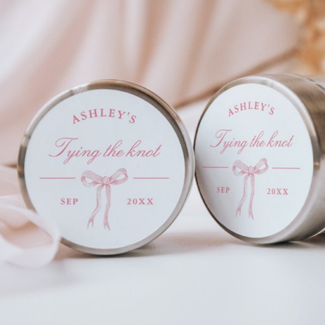 Pink Bow Tying The Knot Favour Classic Round Sticker (Creator Uploaded)