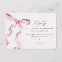Pink Bow Tying the Knot Registry invitation insert