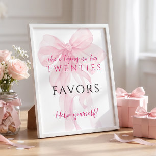 Pink Bow Tying Up 20s Favours Sign 30th Birthday