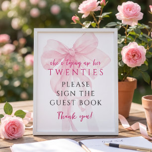 Pink Bow Tying Up 20s Guestbook Sign 30th Birthday