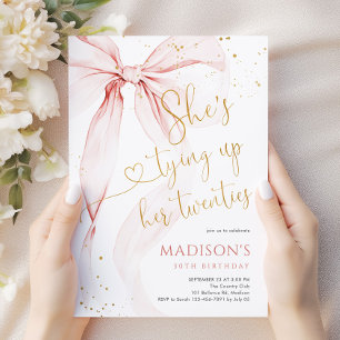 Pink Bow Tying Up Her Twenties 30th Birthday Invitation