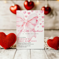 Pink Bow Valentine's First Birthday Invitation